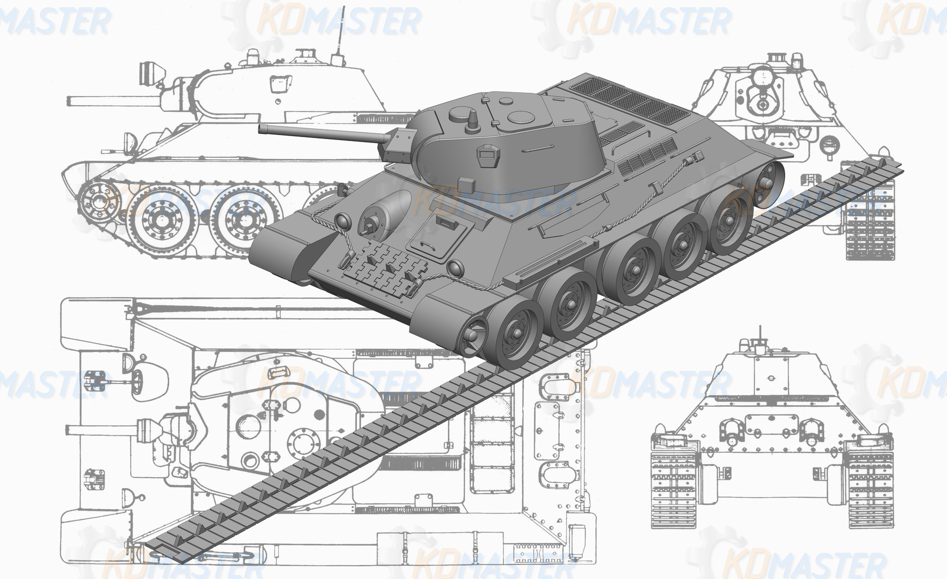 Сборная твердотельная 3d модель танка Т-34. Создание 3D моделей на заказ