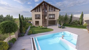 Стильный дворик с использованием дерева и зеленых насаждений