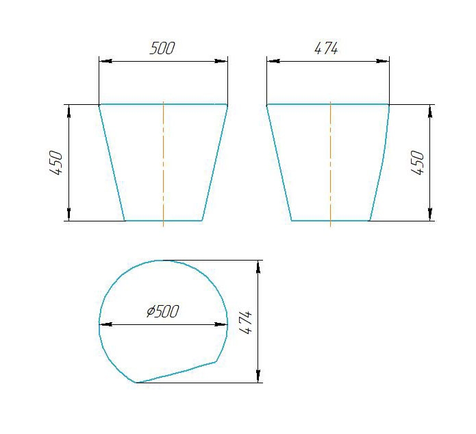 Чертёж размеров и формы кашпо