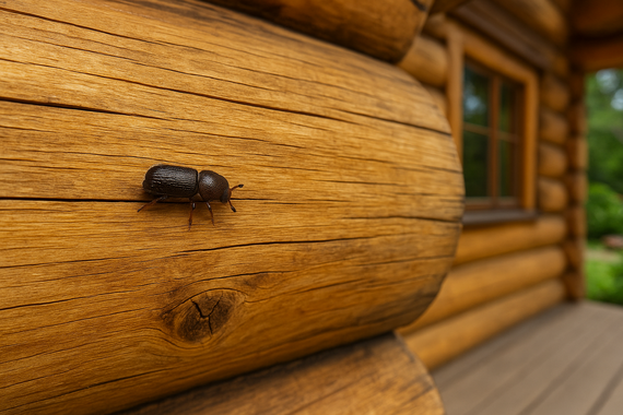 Короед на срубе дома
