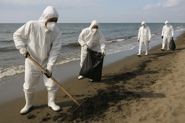 чистят пляж в Анапе