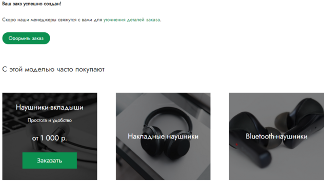 Обобщённый пример страницы благодарности в магазинах электроники