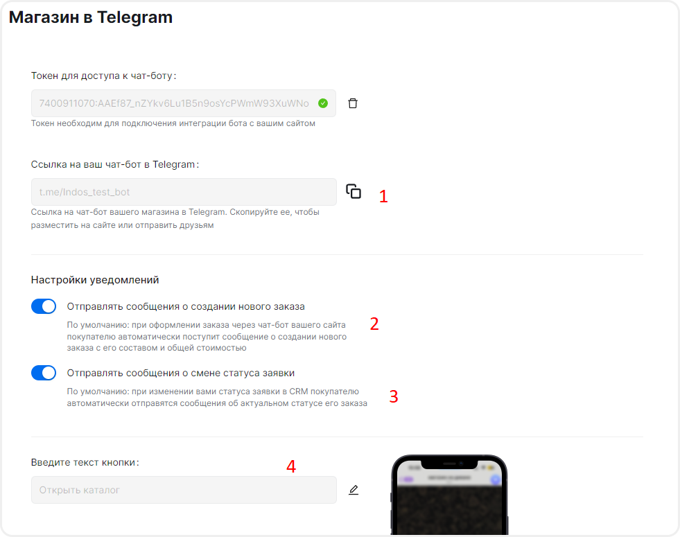 Настройки Mini App в mottor