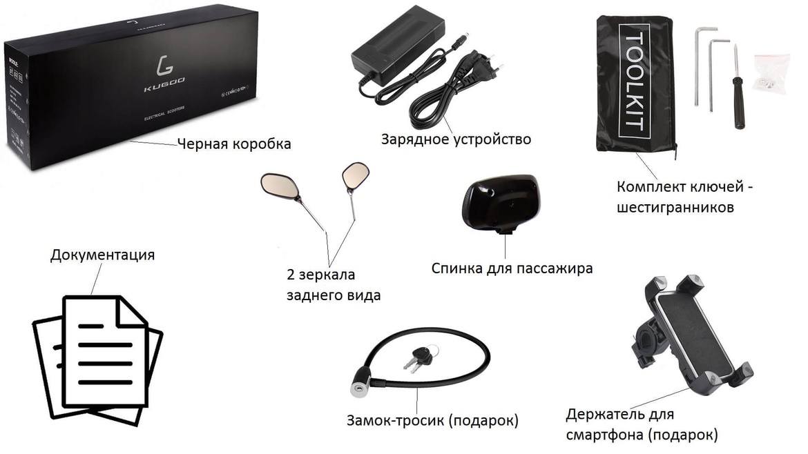 Комплект поставки Kugoo C1 PRO c подарками