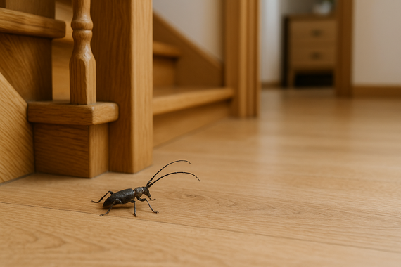Жук возле лестницы в доме