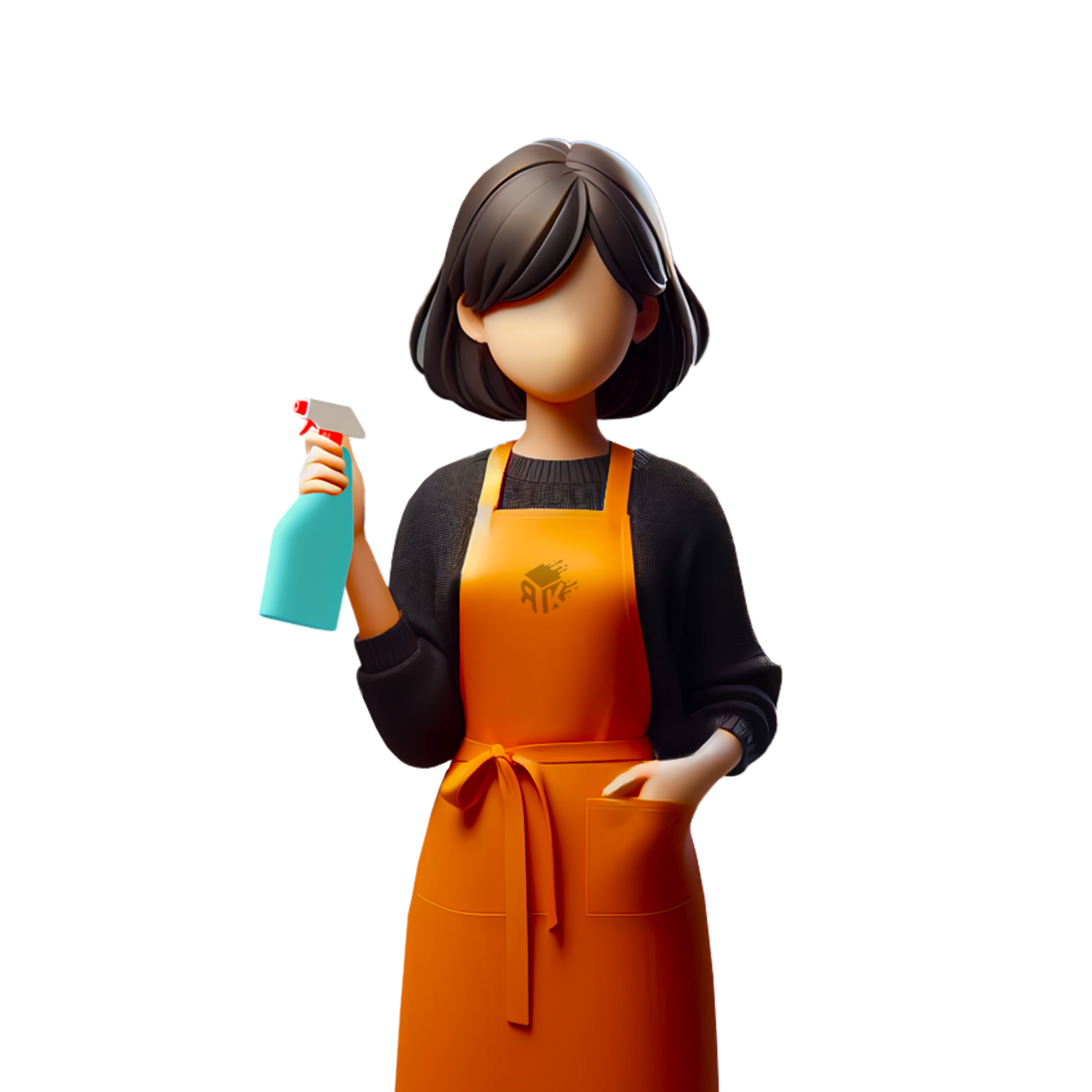 Персонаж - работник клининговой компании с моющим средством в руке