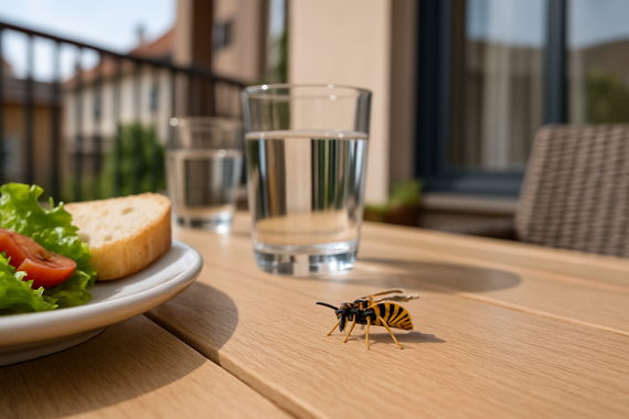 Оса на балконе на столе