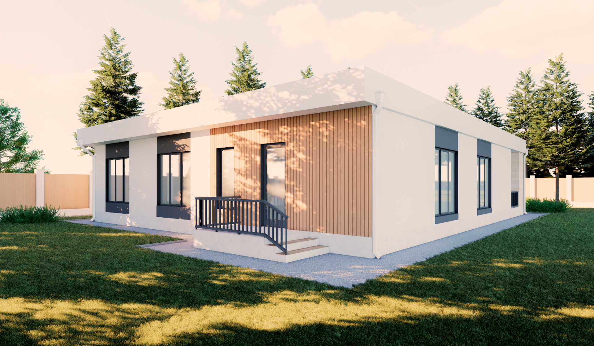 Визуализация дома с эркером и контрастным фасадом