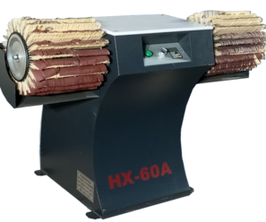 Шлифовальный станок HX-60A с двумя лепестково-щёточными барабанами для финишной обработки.