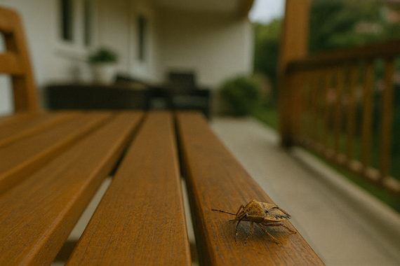 Клоп на лавочке на веранде