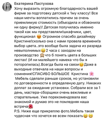 Благодарственный отзыв Екатерины Пастуховой о компании Hansa Mebel