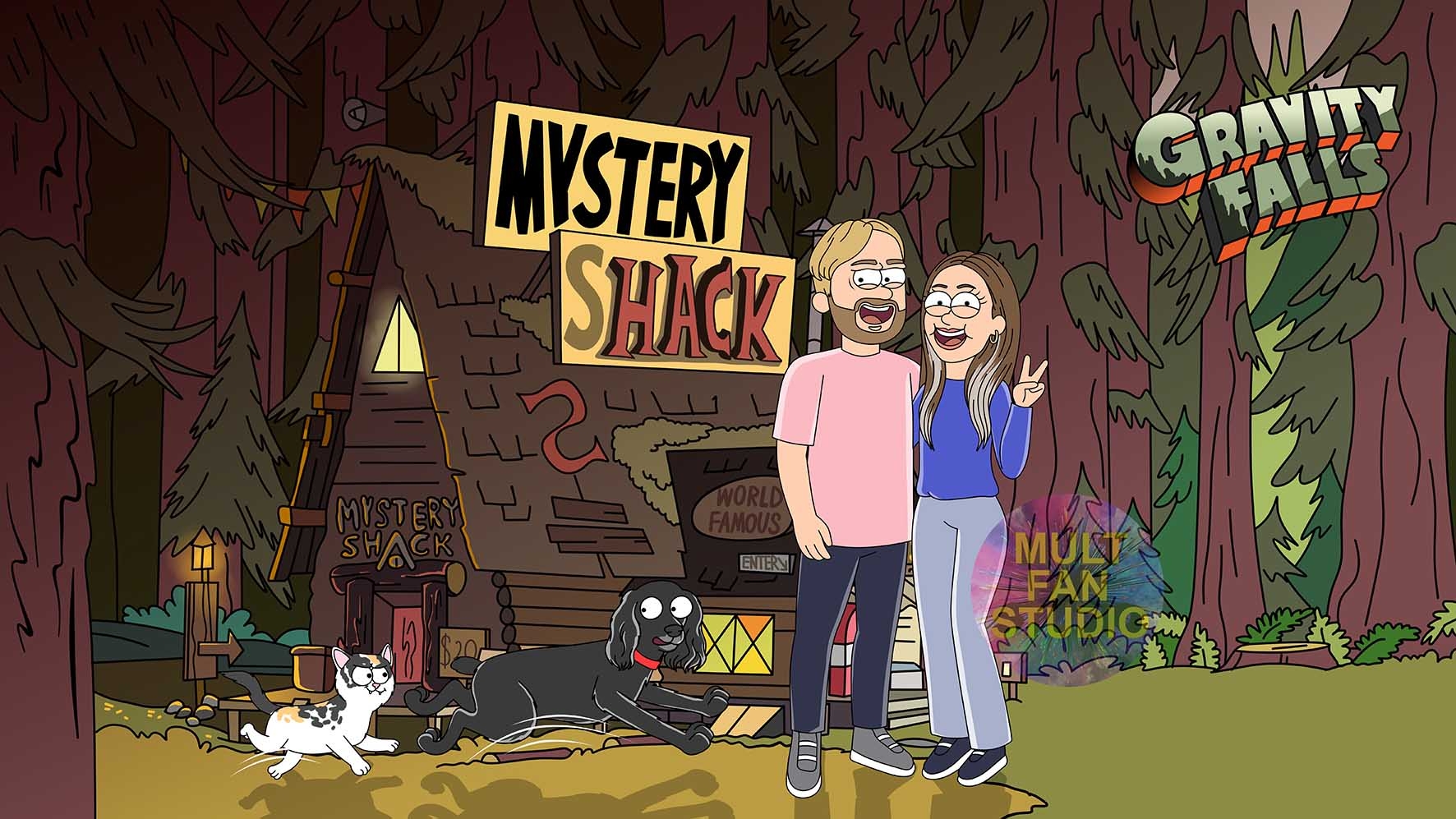 Портрет для молодоженов в мультяшном стиле Gravity Falls 
