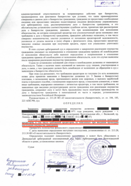 Определение о завершении процедуры банкротство физического лица 2.1