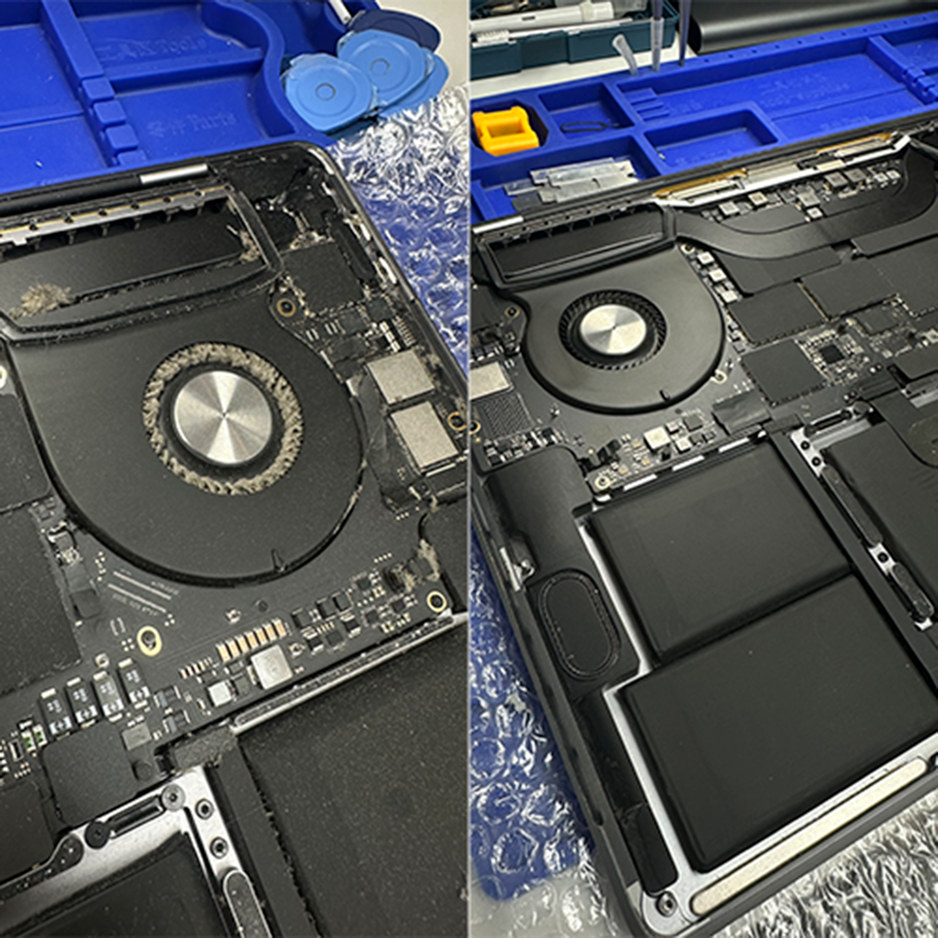 Фото до и после чистки MacBook от пыли
