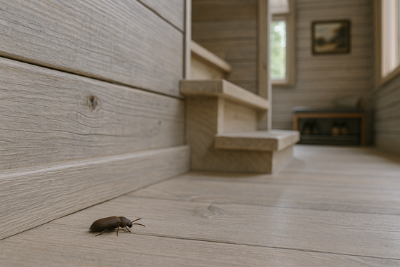 Жук возле лестницы в доме