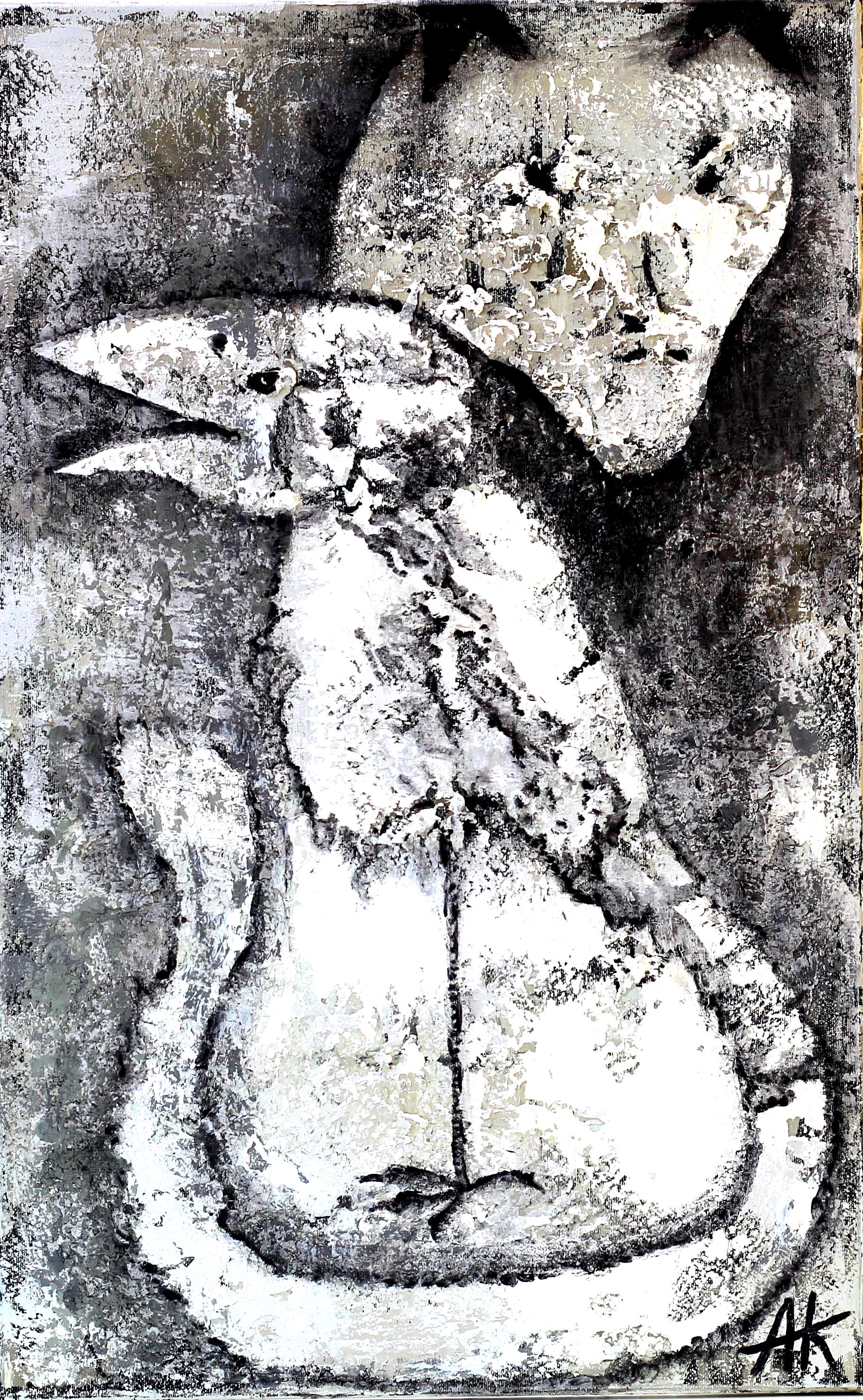 A surreal female face blending fur and feathers – duality of instinct and insight