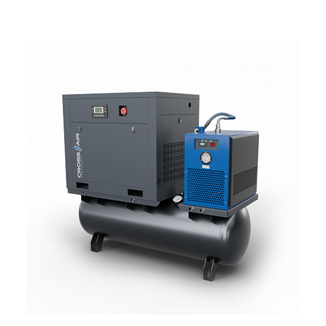Винтовой компрессор с осушителем серого цвета
