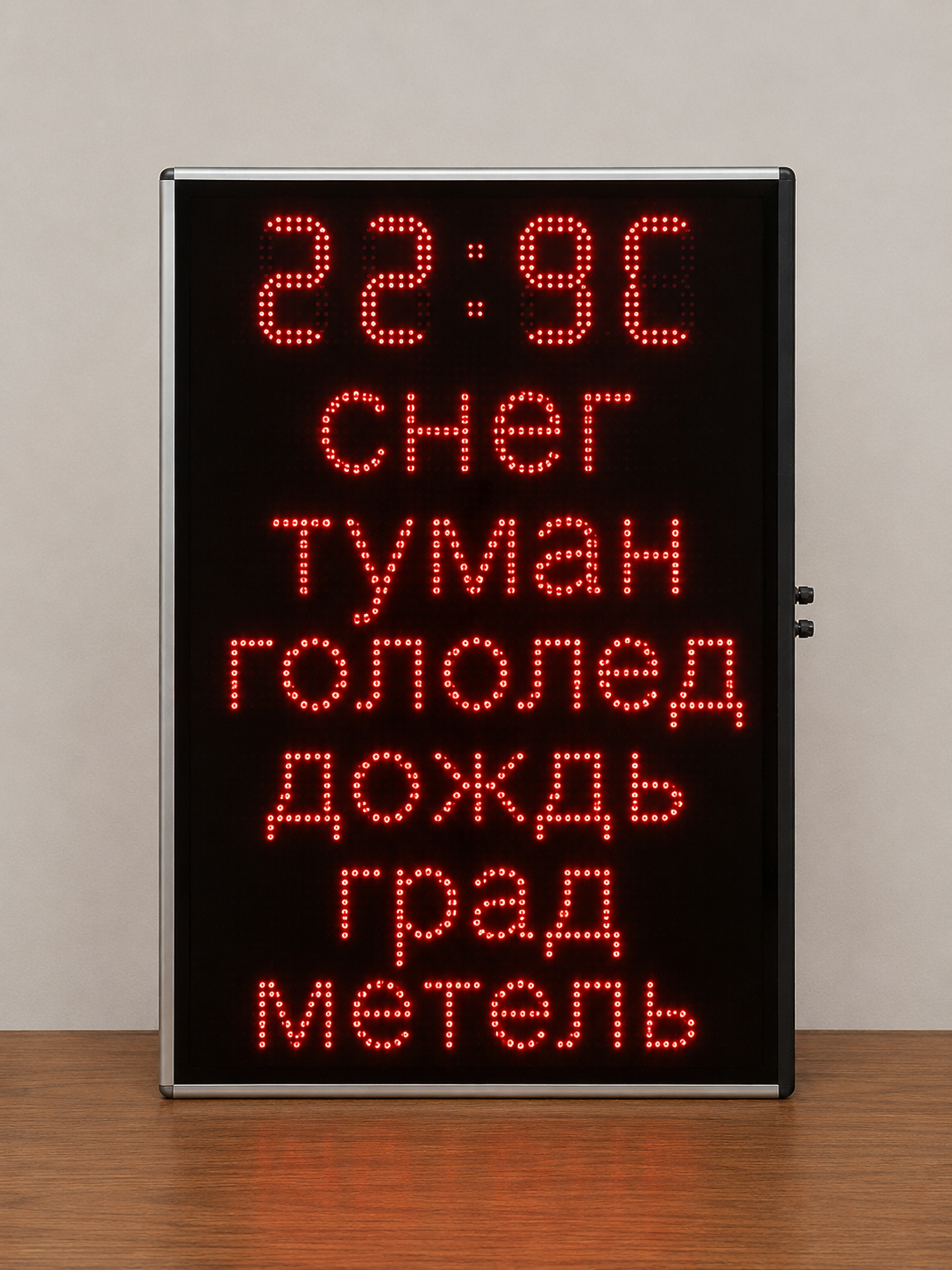 Вертикальное метеотабло с отображением температуры и погодных явлений