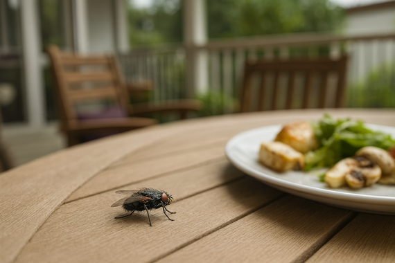 Муха на столе на веранде
