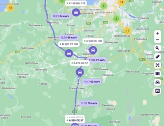 Маршрут и трек транспорта на карте в системе Скаут