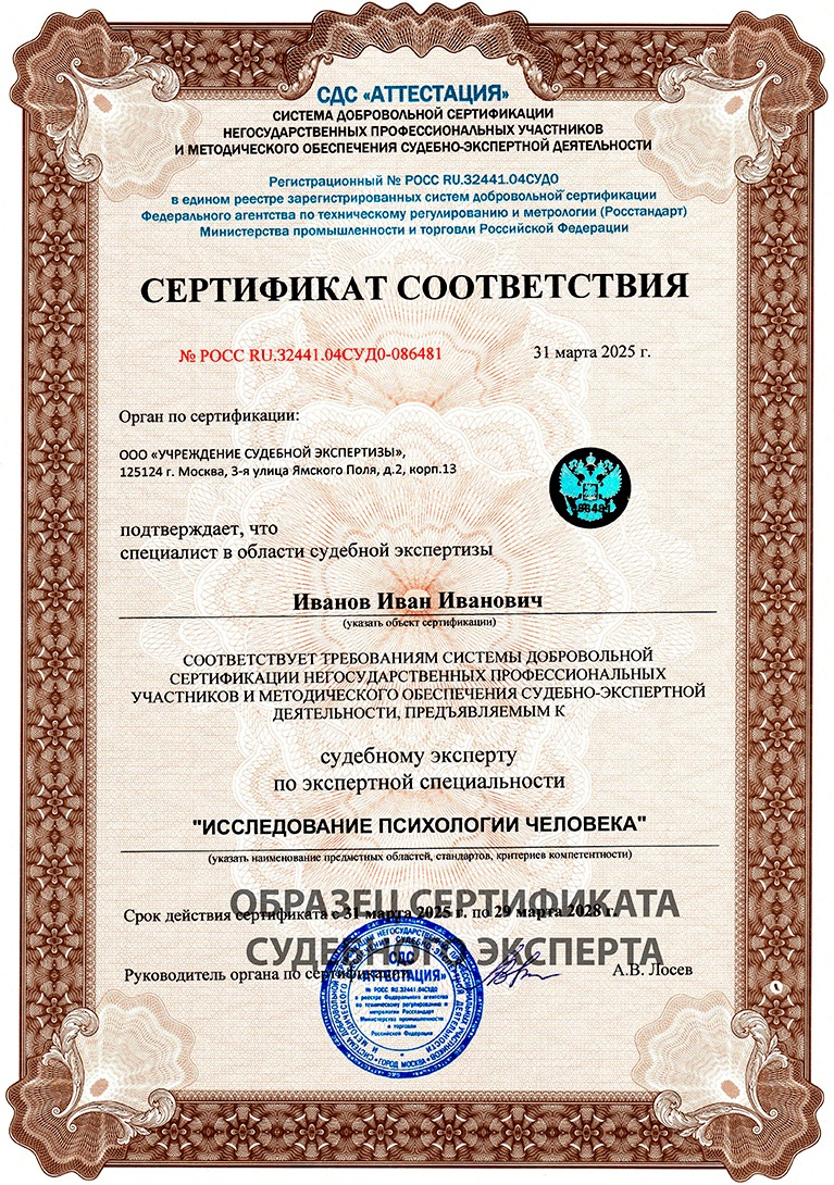Сертификат соответствия Исследование психологии человека