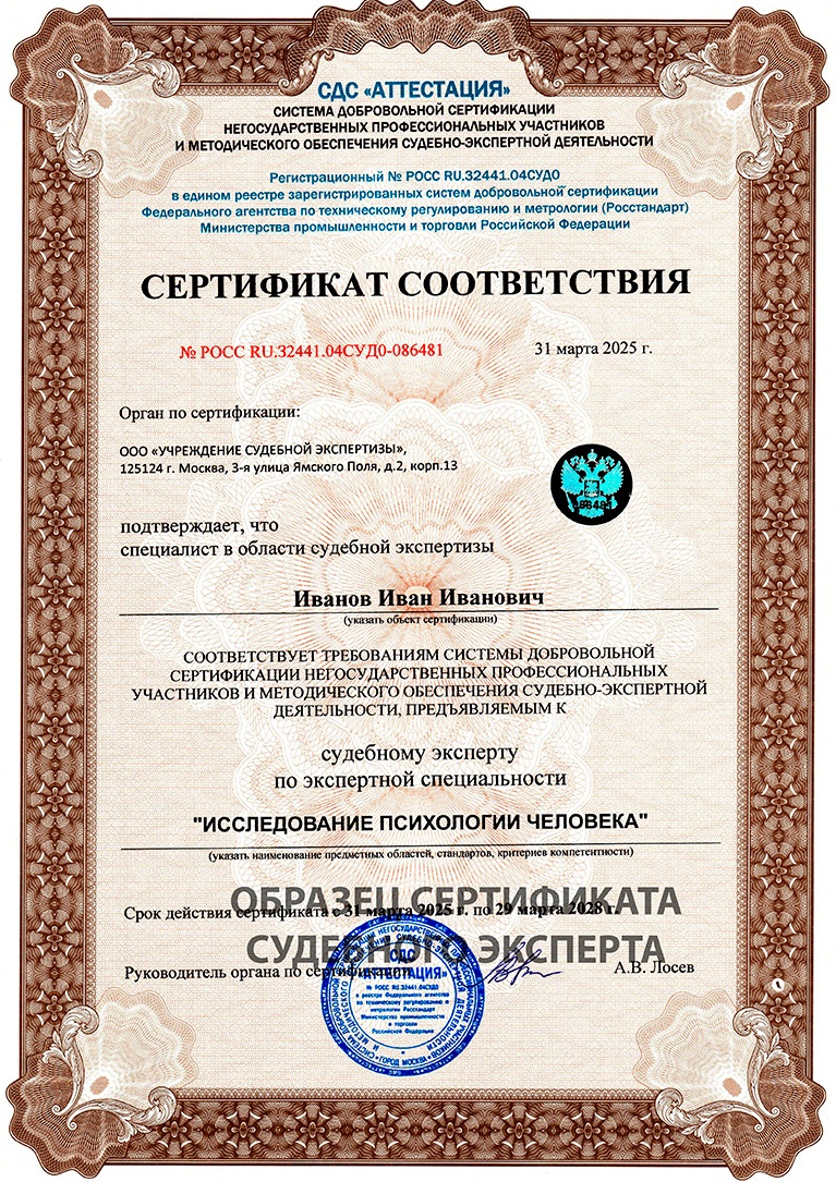 Сертификат соответствия Исследование психологии человека