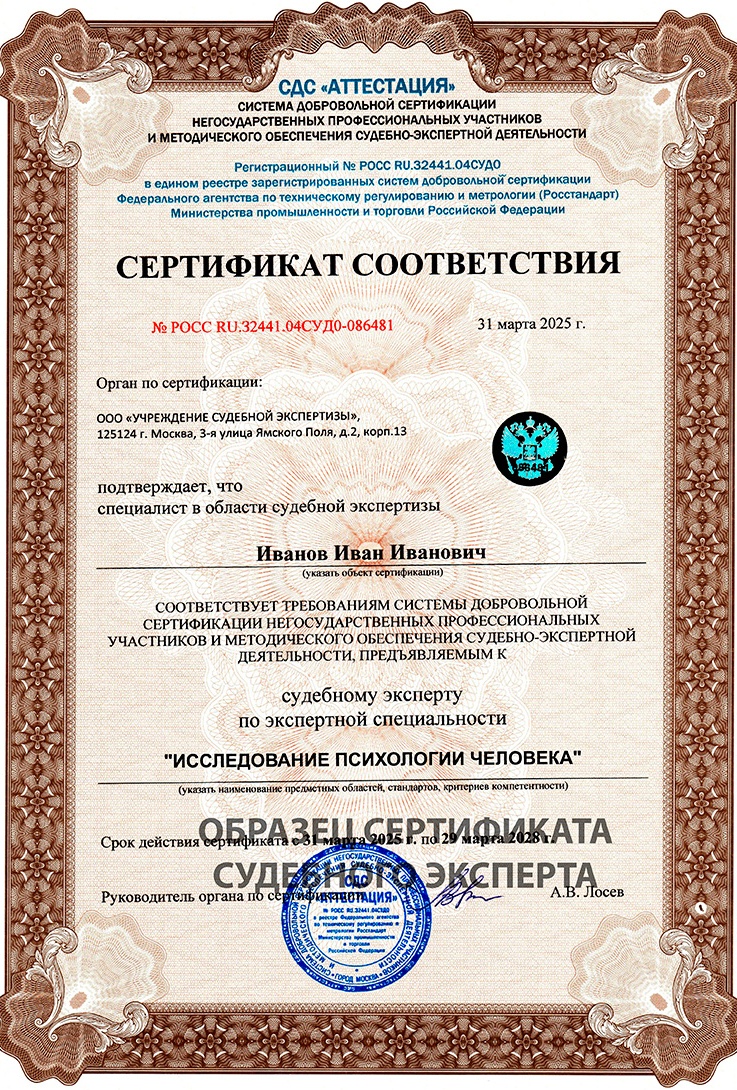 Сертификат соответствия Исследование психологии человека