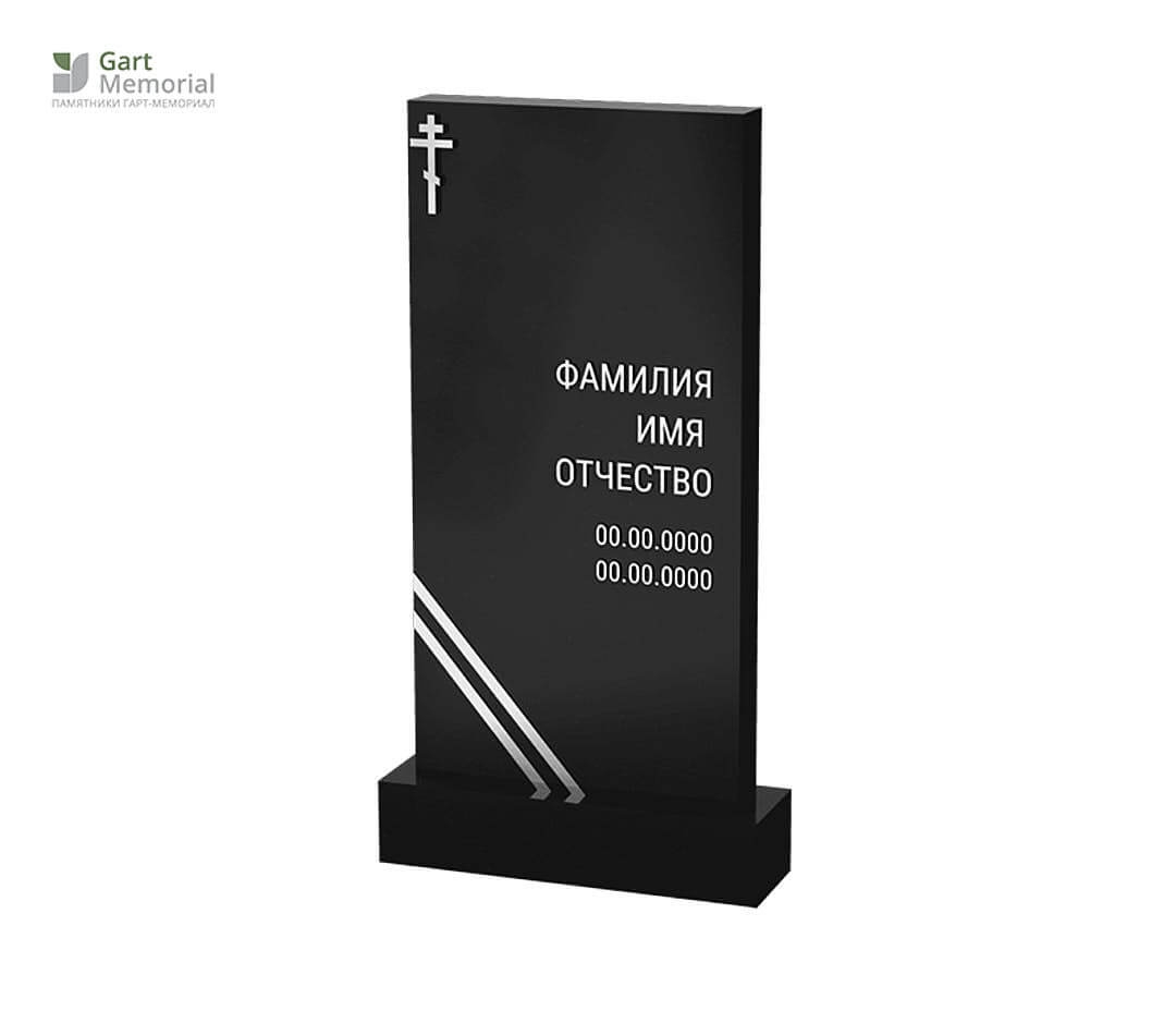 Памятник из черного гранита современный с металлом