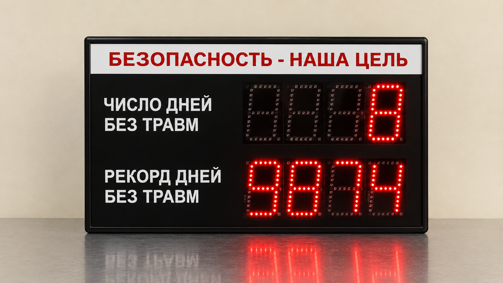 Светодиодное табло показателей травматизма и рекордов безопасности на заводе