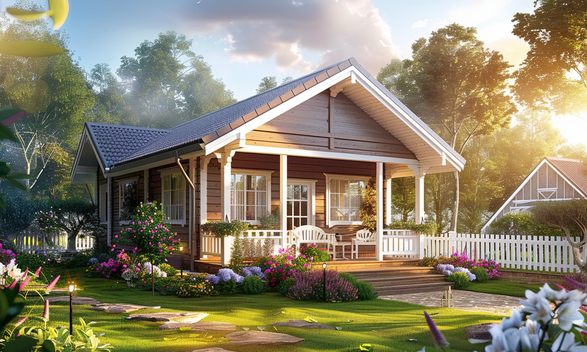 Готовый одноэтажный каркасно-щитовой дом с отделкой и навесом в Краснодаре