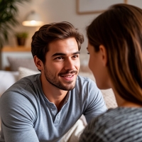 На фото изображено заинтересованное лицо в разговоре с женщиной