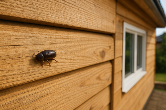 Короед на стене деревянного дома