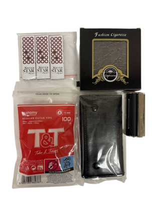 Фото набора "новичка", в который входит 4 вида табака, ручная машинка, гильзы фирмы Т&Т