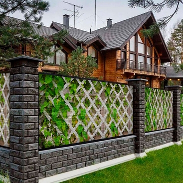 Фотосетка с повторяющим рисунком (Реечный забор, листва)
