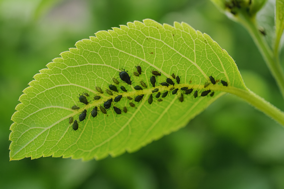 Тля под листом растения