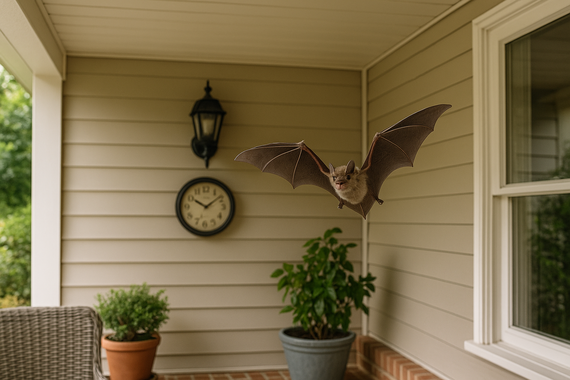 Летучая мышь летает на веранде