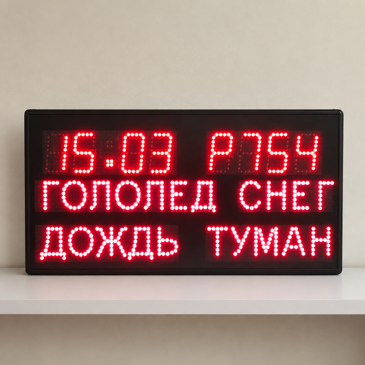 Горизонтальное метеотабло с датой, атмосферным давлением и погодными явлениями