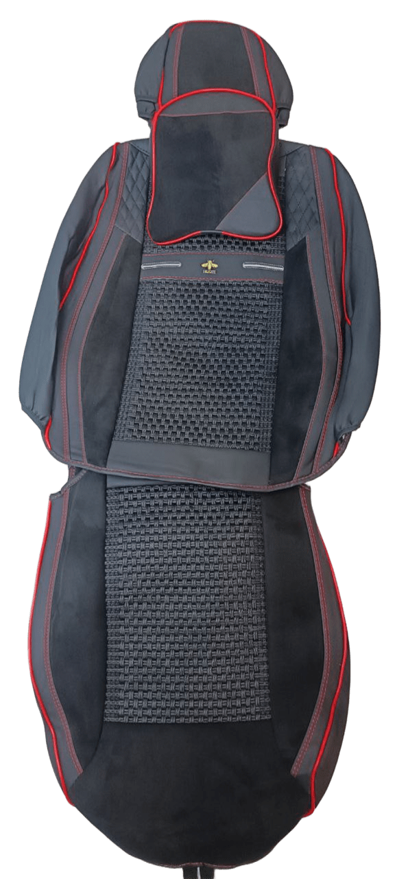 Чёрные каркасные авточехлы с красной строчкой  