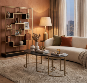 стеллаж из нержавеющей стали с нитрид титановым покрытием от фарики Арт интерьеры