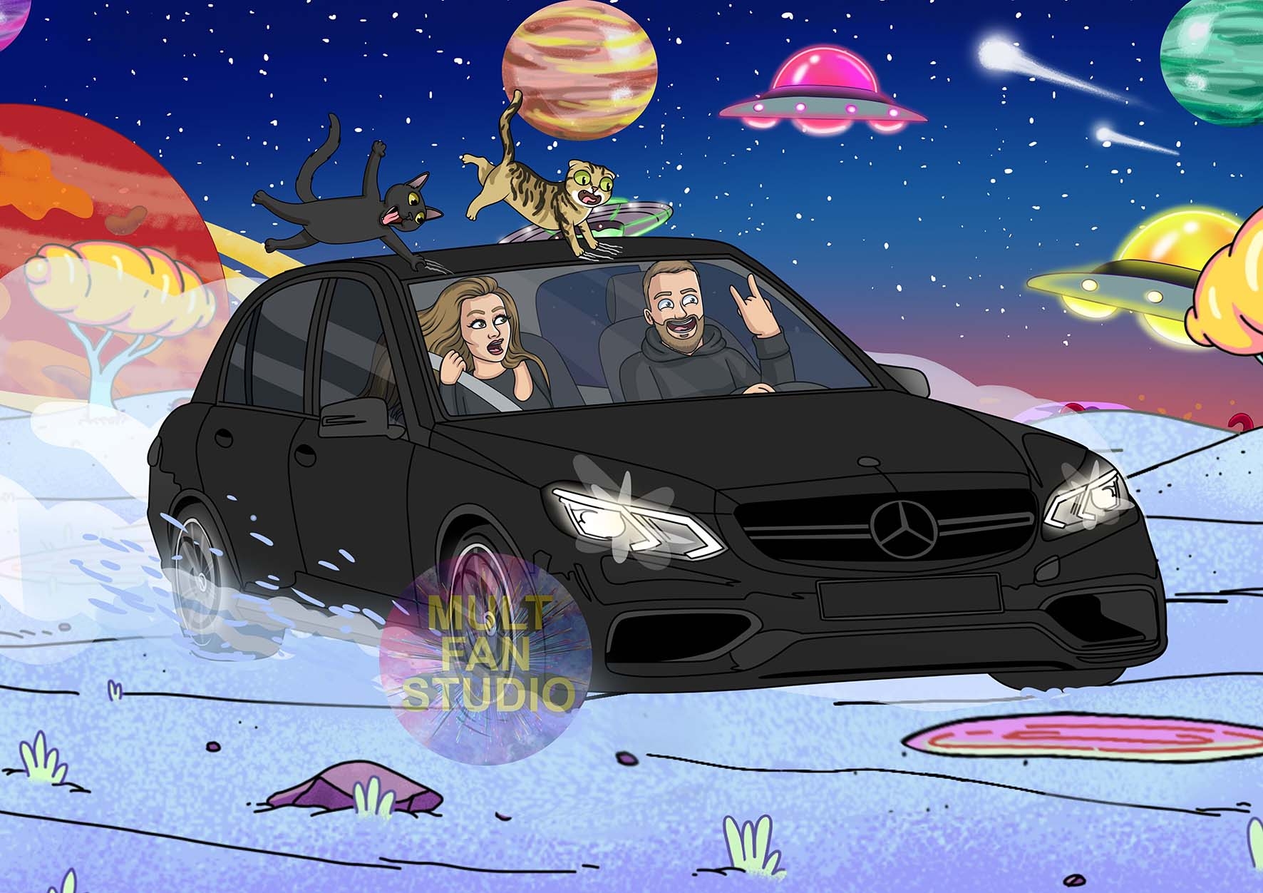 Пример мультяшного портрета в стиле Rick and Morty, созданного по фотографии