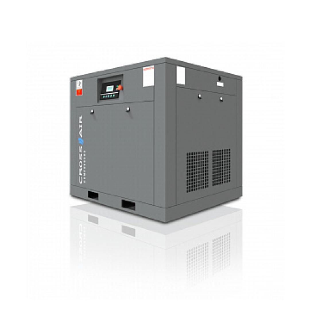 Винтовой компрессор станционный CrossAir серого цвета на белом фоне