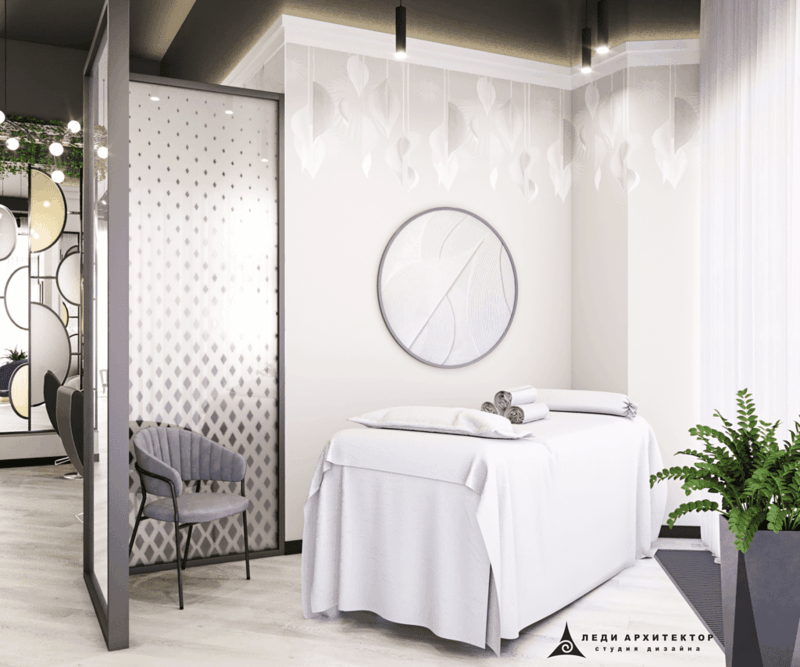 Дизайн красивого кабинета косметолога женского клуба Halva
