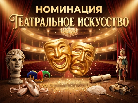 "Номинация «Театральное искусство»: в театральном зале — символы театра: маски, кукла, свиток, бинок