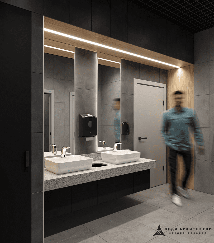 Дизайн санузла для клиентов в офисе Совкомбанка