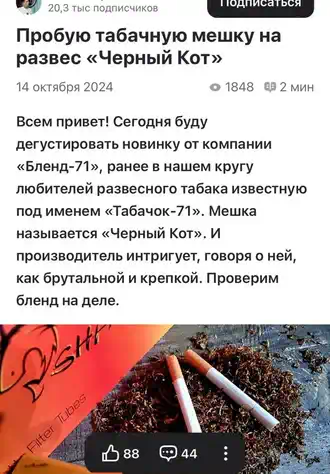 Скрин статьи, где рассказывают о легендарной мешки "Черный кот"