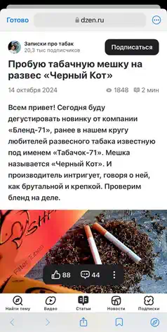 Скрин статьи, где рассказывают о легендарной мешки "Черный кот"