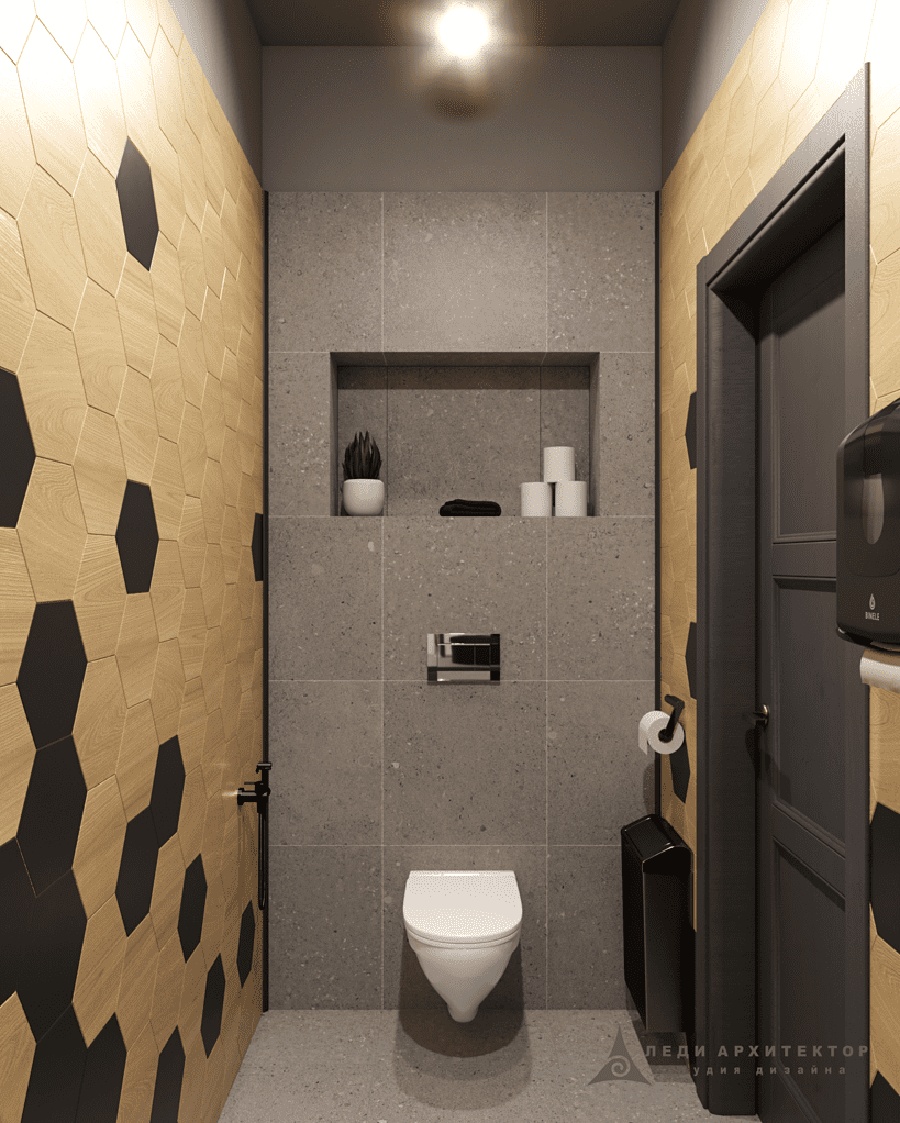 Дизайн современного санузла офиса строительной компании