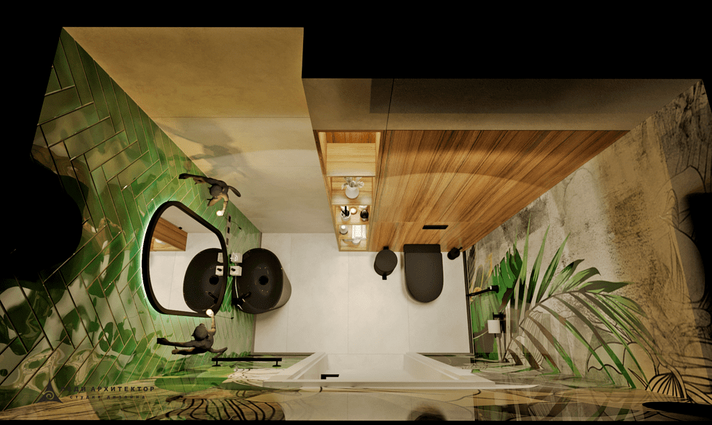 Интерьер санузла с фреской в ЖК Вишневый сад