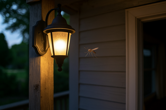 Комар летает около фонаря