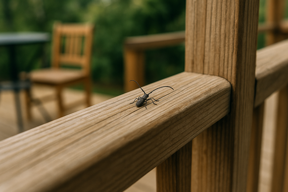 Жук на перилах веранды